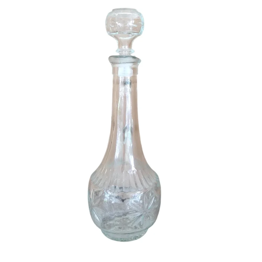 Vintage 🍸🍷🍾Clear Glass Decanter Stopper Whiskey Wine Carafe Starburst 12